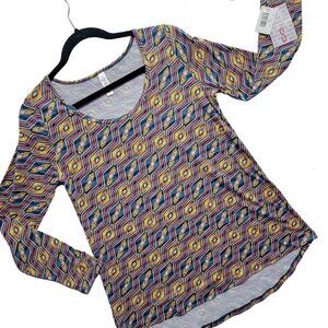 LuLaRoe Lynnae Long Sleeve T Small Geometric Diamond Multicolor Top Shirt Tee